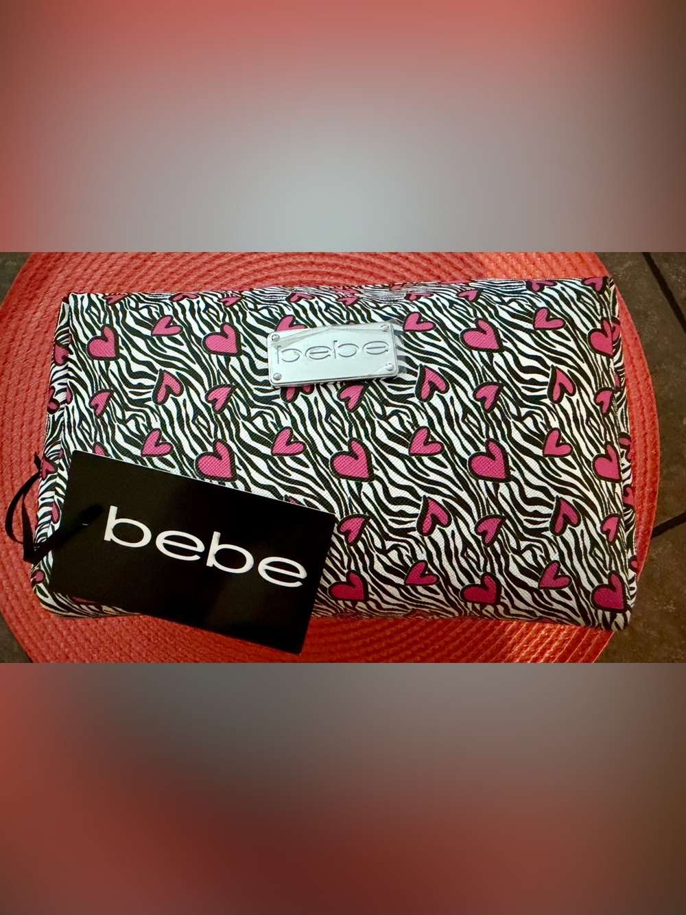 Bebe Zebra Heart Print Cosmetic Bag NWT